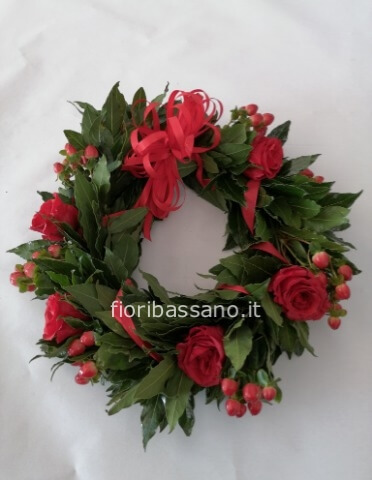 Coroncina di alloro per laurea con nastro e palline dorate